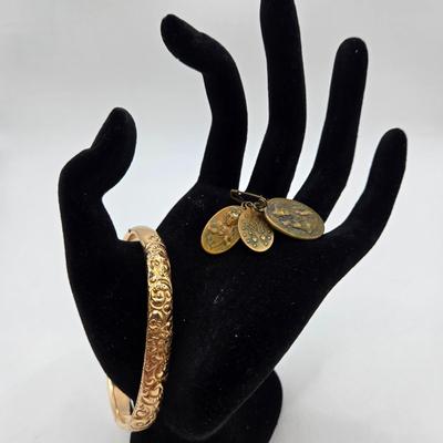 LOT 48: Vintage Gold filled Bracelet and Three Religious Medals