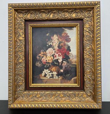 LOT 52: Still Life Floral Art in Beautiful, Ornate Frame / Decorative Arts Inc.