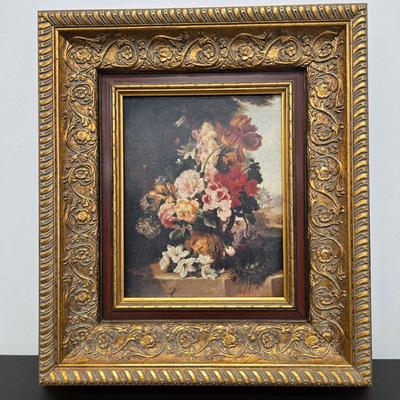 LOT 52: Still Life Floral Art in Beautiful, Ornate Frame / Decorative Arts Inc.