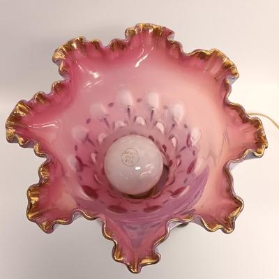 LOT 61: Fenton Cranberry Opalescent Coin Dot Table Lamp