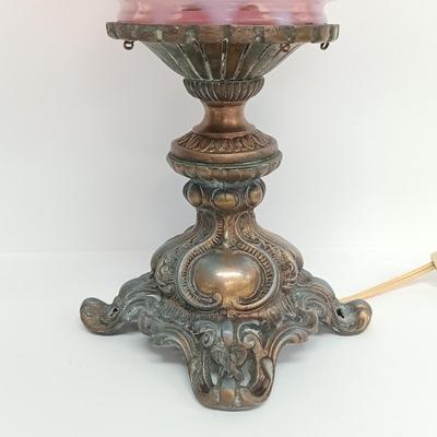LOT 61: Fenton Cranberry Opalescent Coin Dot Table Lamp