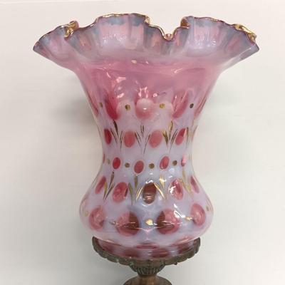 LOT 61: Fenton Cranberry Opalescent Coin Dot Table Lamp