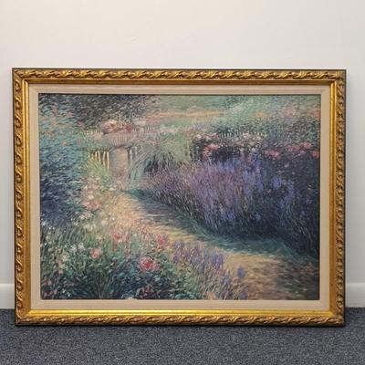 LOT 65: Framed Reproduction of 'Pathway with Pot' by Greg Singley 3ft x 2-1/2ft