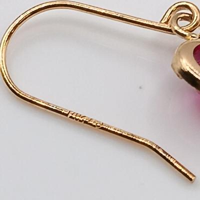 LOT 67: Set of (2) 14 KT Gold Earrings - Lab Ruby Hearts and Dangling Pearls