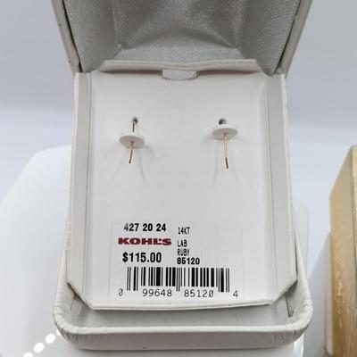 LOT 67: Set of (2) 14 KT Gold Earrings - Lab Ruby Hearts and Dangling Pearls