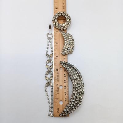 LOT 68: Vintage Rhinestone Brooches, Shoe Clips and Bracelet (Broken Clasp)