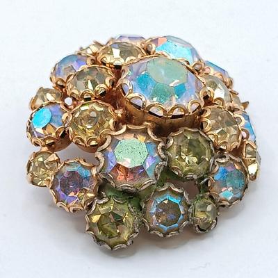 LOT 69: Vintage Smokey Topaz Cameo Glass Clip-Ons, Aurora Borealis Rhinestone Clip-Ons & More