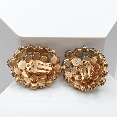LOT 69: Vintage Smokey Topaz Cameo Glass Clip-Ons, Aurora Borealis Rhinestone Clip-Ons & More