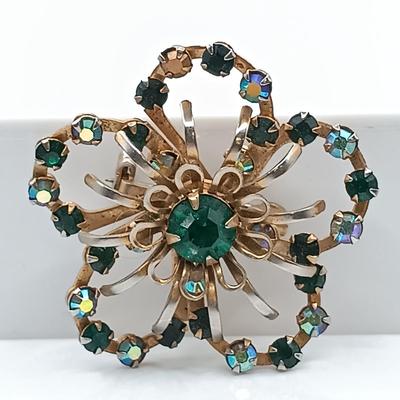 LOT 69: Vintage Smokey Topaz Cameo Glass Clip-Ons, Aurora Borealis Rhinestone Clip-Ons & More