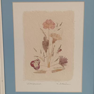 LOT 71: Set of (4) Signed Pressed Flower Art on Handmade Paper