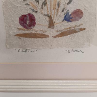 LOT 71: Set of (4) Signed Pressed Flower Art on Handmade Paper