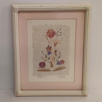LOT 71: Set of (4) Signed Pressed Flower Art on Handmade Paper
