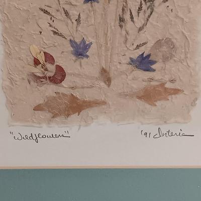 LOT 71: Set of (4) Signed Pressed Flower Art on Handmade Paper