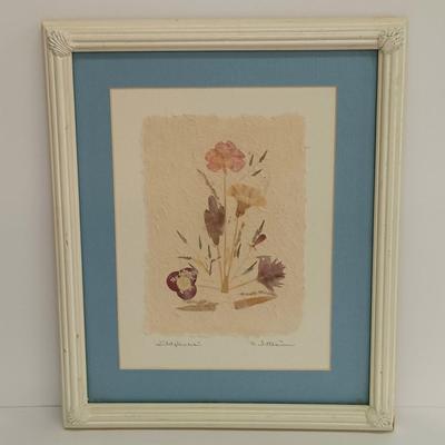 LOT 71: Set of (4) Signed Pressed Flower Art on Handmade Paper