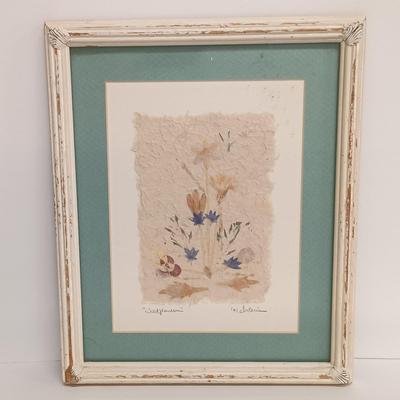 LOT 71: Set of (4) Signed Pressed Flower Art on Handmade Paper