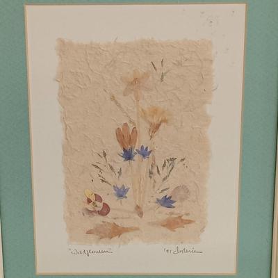 LOT 71: Set of (4) Signed Pressed Flower Art on Handmade Paper