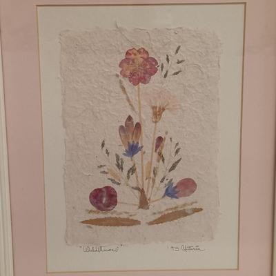 LOT 71: Set of (4) Signed Pressed Flower Art on Handmade Paper