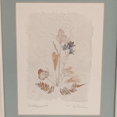 LOT 71: Set of (4) Signed Pressed Flower Art on Handmade Paper