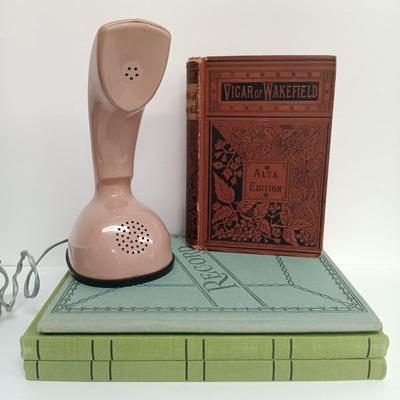 LOT 73: Alta Edition Vicar of Wakefield with Ericofon Ericsson Cobra Phone & Record Books