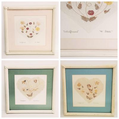 LOT 74: Set of (3) Signed Pressed Flower Art on Handmade Paper