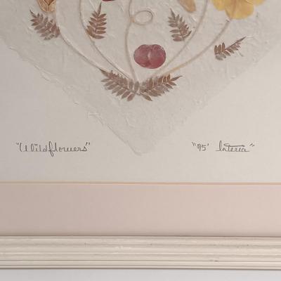 LOT 74: Set of (3) Signed Pressed Flower Art on Handmade Paper