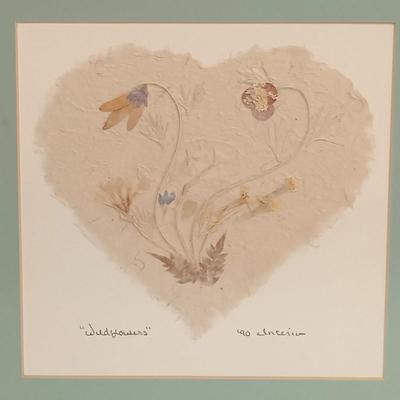 LOT 74: Set of (3) Signed Pressed Flower Art on Handmade Paper