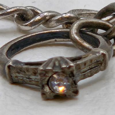LOT 75: Sterling Engagement Charm Bracelet and Turquoise Inlay Adjustable Ring