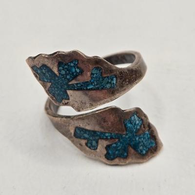 LOT 75: Sterling Engagement Charm Bracelet and Turquoise Inlay Adjustable Ring