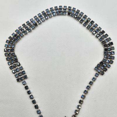 LOT 77: Blue Rhinestone Necklace, Bracelets, and Brooch
