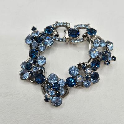 LOT 77: Blue Rhinestone Necklace, Bracelets, and Brooch