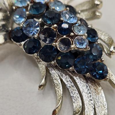 LOT 77: Blue Rhinestone Necklace, Bracelets, and Brooch