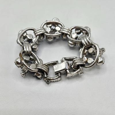 LOT 77: Blue Rhinestone Necklace, Bracelets, and Brooch