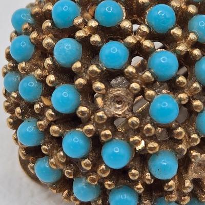 LOT 78: Ciner Glass Pearl Necklace with Faux Turquoise Clasp and Matching Clip Earrings