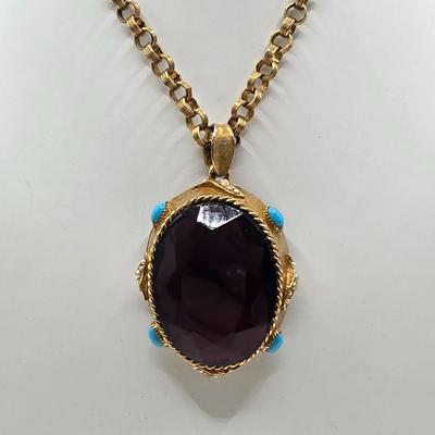 LOT 79: Capri Purple Art Glass Pendant Necklace, Two Tone Purple Rhinestone Bracelet w/ Safety Clasp, and One Matching Clip Earring