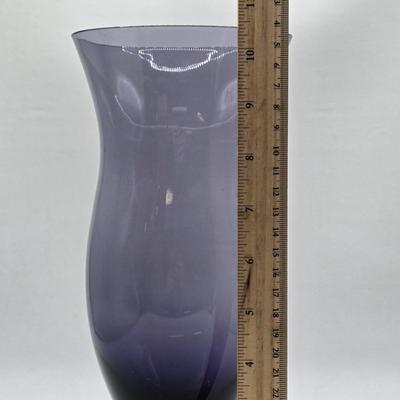 LOT 93: "Diana" Purple Glass Vase and Clear Etched Glass Decanter w/ Lid