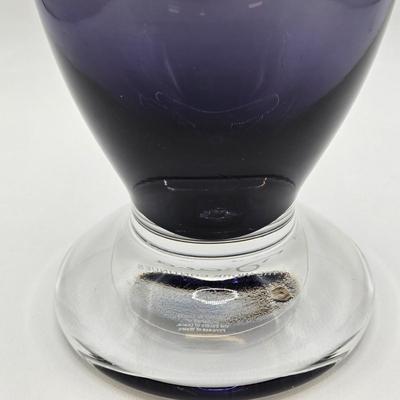 LOT 93: "Diana" Purple Glass Vase and Clear Etched Glass Decanter w/ Lid