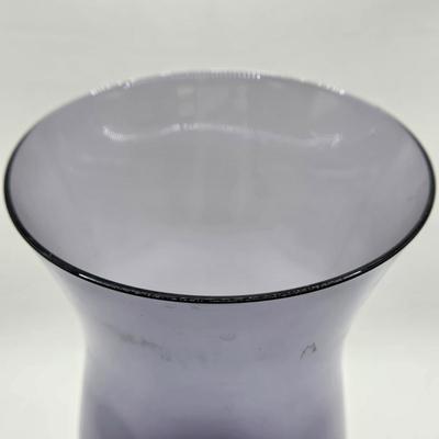 LOT 93: "Diana" Purple Glass Vase and Clear Etched Glass Decanter w/ Lid