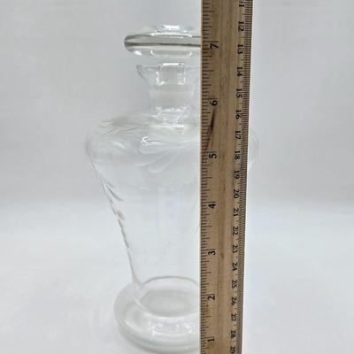 LOT 93: "Diana" Purple Glass Vase and Clear Etched Glass Decanter w/ Lid