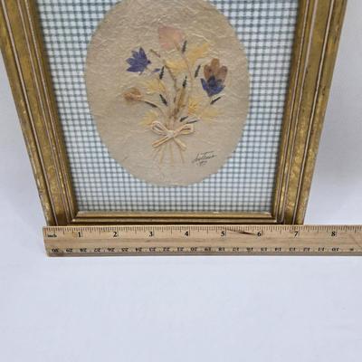 LOT 96: Tharaud France Porcelain Serving Plate, Vintage Pottery Wall Pocket, and Pressed Flower Framed Artwork