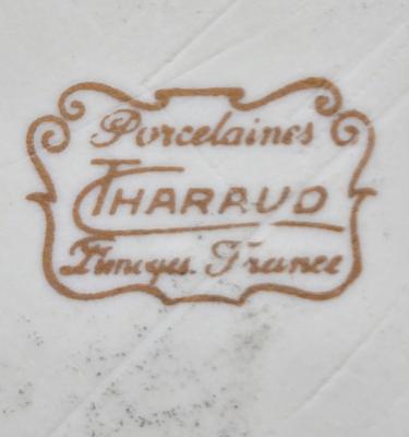 LOT 96: Tharaud France Porcelain Serving Plate, Vintage Pottery Wall Pocket, and Pressed Flower Framed Artwork