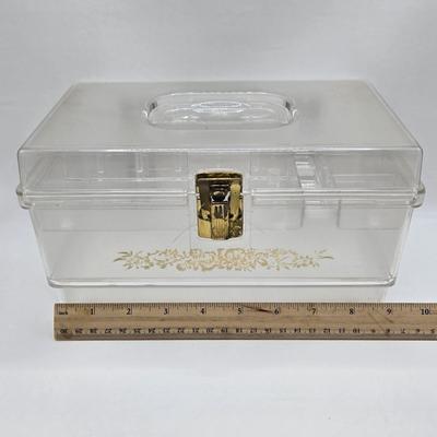LOT 97: Vintage MCM Sewing Box w/ Removable Tray, Pressed Flower Framed Artwork, 1993 Hallmark Ornament in Original Box, NFL Redskins Pen...