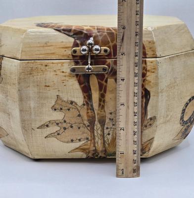 LOT 98: Twin Rattan Woven Basket w/Metal Feet, Tribal Spin Drum, and "Billie Ross of the Palm Beaches" Lined Small Chest