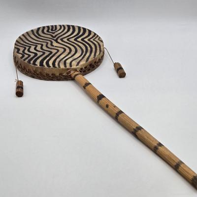 LOT 98: Twin Rattan Woven Basket w/Metal Feet, Tribal Spin Drum, and "Billie Ross of the Palm Beaches" Lined Small Chest