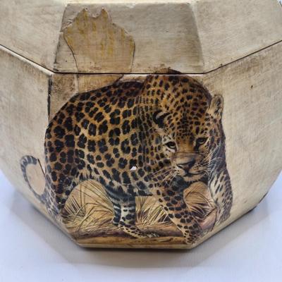 LOT 98: Twin Rattan Woven Basket w/Metal Feet, Tribal Spin Drum, and "Billie Ross of the Palm Beaches" Lined Small Chest