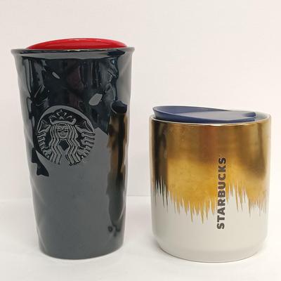 LOT 105: Seyei Fine China Diamond Pattern Plate, Hall Coffee Mugs & Starbucks Travel Mugs