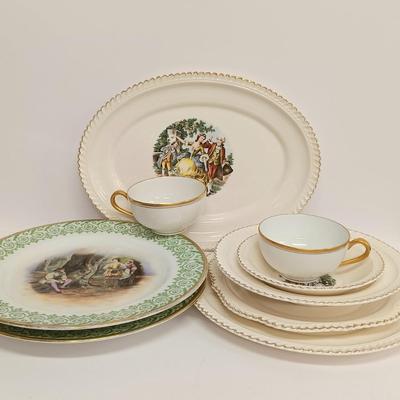 LOT 106: Harker Pottery Co. Colonial China with Limoges France Plates and Teacups