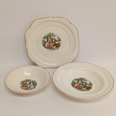 LOT 106: Harker Pottery Co. Colonial China with Limoges France Plates and Teacups
