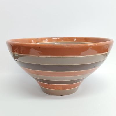 LOT 107: Vietnam Made Pottery Checkerboard Vase and Striped Bowl