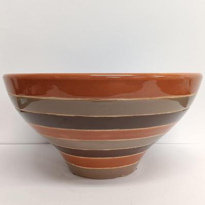 LOT 107: Vietnam Made Pottery Checkerboard Vase and Striped Bowl
