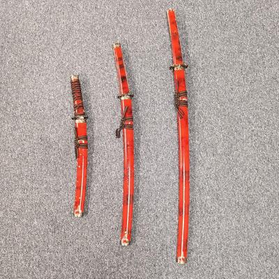 LOT 116: 3-Piece Red Katana Sword Set
